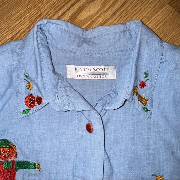 Karen Scott‎ Chambray Halloween Button Up Shirt 100% Cotton Sz XL - Picture 3 of 7